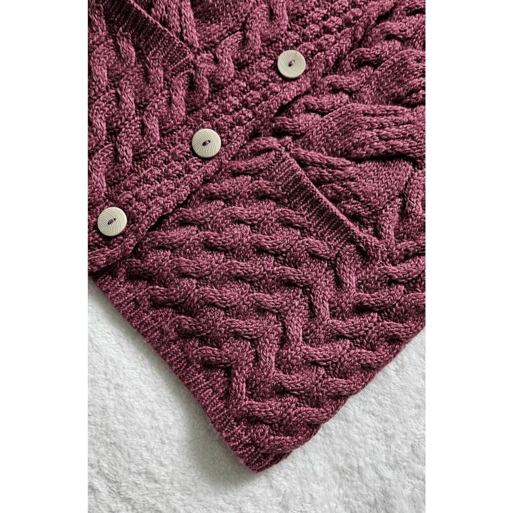 ARAN Woolen Mills IRELAND soft chunky merino-wool knit pocket sweater cardigan L - Picture 4 of 14